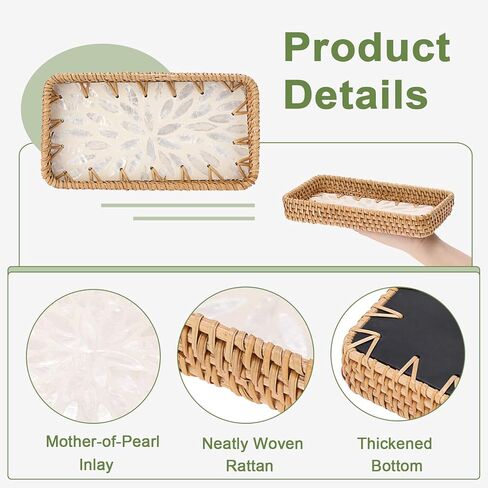 سلة مفاتيح مزخرفة للمدخل، صينية صغيرة منسوجة يدويًا من الخيزران، صينية حامل مفاتيح مستطيلة، منظم سلة خوص لمفاتيح التحكم عن بعد، أبيض in Kuwait