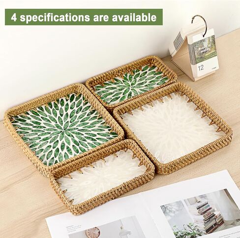 سلة مفاتيح مزخرفة للمدخل، صينية صغيرة منسوجة يدويًا من الخيزران، صينية حامل مفاتيح مستطيلة، منظم سلة خوص لمفاتيح التحكم عن بعد، أبيض in Kuwait