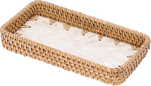 سلة مفاتيح مزخرفة للمدخل، صينية صغيرة منسوجة يدويًا من الخيزران، صينية حامل مفاتيح مستطيلة، منظم سلة خوص لمفاتيح التحكم عن بعد، أبيض in Kuwait