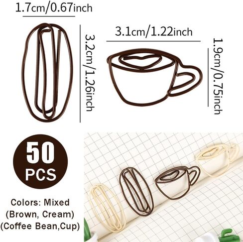 Coffee Bean Cup Paper Clips,Planner Clips for Coffee Lovers Café Pros Gifts Postcards Office School Decor Bookmarks,Mini Mixed Cute Decor Bookmarks,50 Pieces in Saudi Arabia