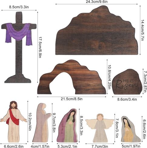 miikoul مشهد عيد الفصح القبر الفارغ والديكور المتقاطع، 9 قطع خشبية مشهد القيامة عيد الفصح، التماثيل لديكور عيد الفصح يسوع مشهد المهد للدين، مكتب المنزل، الكنيسة، ديكور الرف in Kuwait