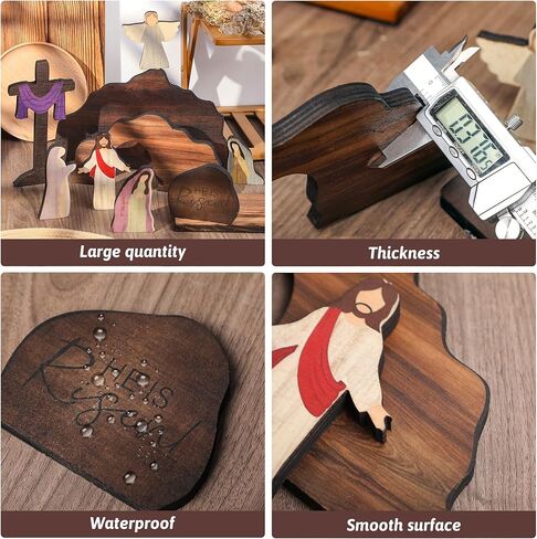 miikoul مشهد عيد الفصح القبر الفارغ والديكور المتقاطع، 9 قطع خشبية مشهد القيامة عيد الفصح، التماثيل لديكور عيد الفصح يسوع مشهد المهد للدين، مكتب المنزل، الكنيسة، ديكور الرف in Kuwait