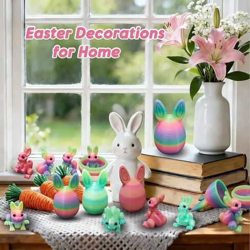 3D Printed Prefilled Easter Eggs, Filled with Bunny Inside for Easter Basket Stuffers, Desk Decor, Gifts (Rainbow Luminous) in Saudi Arabia