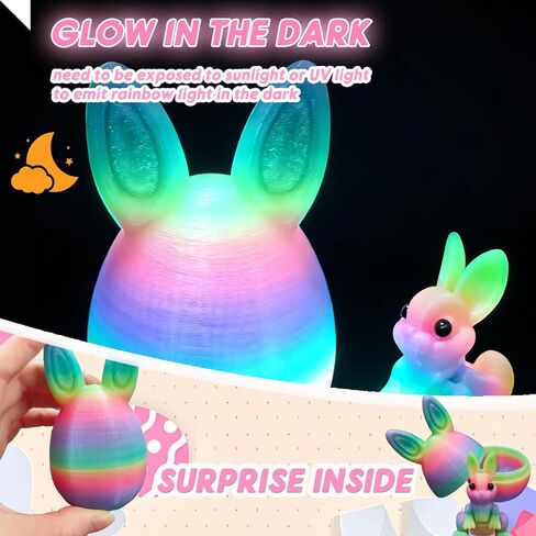 3D Printed Prefilled Easter Eggs, Filled with Bunny Inside for Easter Basket Stuffers, Desk Decor, Gifts (Rainbow Luminous) in Saudi Arabia