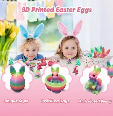 3D Printed Prefilled Easter Eggs, Filled with Bunny Inside for Easter Basket Stuffers, Desk Decor, Gifts (Rainbow Luminous) in Saudi Arabia
