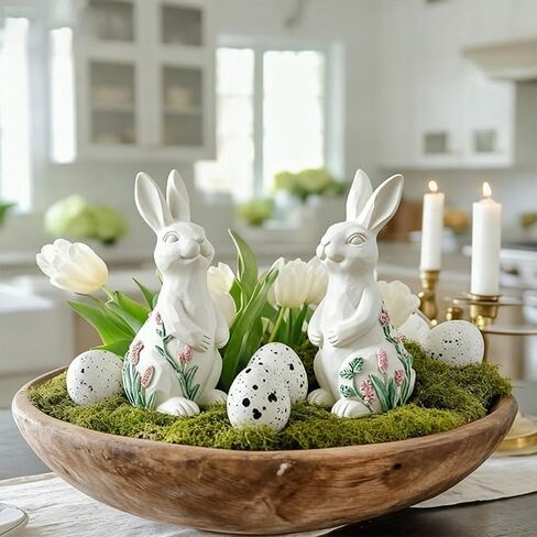 Easter Bunny decorations for Home table decor - Resin Spring rabbits With carrot and eggs -Bunny statues for indoor tabletop decor,Adorable small rabbit figurines for easter table decor,,office,gifts in Kuwait