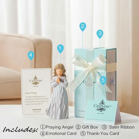 Answered Angel of Prayer Figurine, Solid Resin Praying Angel Figurines Spiritual Decor Statue for Women Girl Religious Hope Sympathy Statues Figure Gifts,Luxury Gift Box with Ribbon &Card-6.2'' in Saudi Arabia