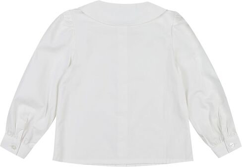 بلوزة بيتر بان من القطن الأبيض بياقة مستديرة للفتيات، قميص زي مدرسي بأكمام طويلة وأزرار سفلية، قميص فستان كلاسيكي in Kuwait