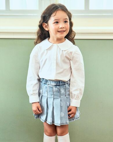 بلوزة بيتر بان من القطن الأبيض بياقة مستديرة للفتيات، قميص زي مدرسي بأكمام طويلة وأزرار سفلية، قميص فستان كلاسيكي in Kuwait