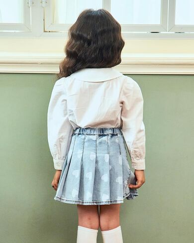 بلوزة بيتر بان من القطن الأبيض بياقة مستديرة للفتيات، قميص زي مدرسي بأكمام طويلة وأزرار سفلية، قميص فستان كلاسيكي in Kuwait