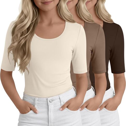 3 Pack Girls' Half Sleeve T Shirts Scoop Neck Slim Tops Kids Summer Casual Shirts Basic Solid Tees 5-14 Years in Saudi Arabia