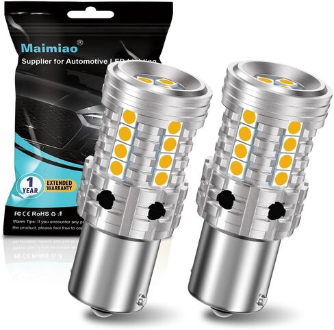 2 قطعة 1156 لمبة LED كهرمان، 7507 BAU15S Py21w لمبة LED Canbus خالية من الأخطاء ضد فرط فلاش LED لمبة بديلة لإشارة الانعطاف فائقة السطوع 27SMD 28W 4000LM in Kuwait