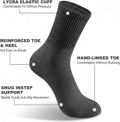 6 Pairs Men's Lightweight Cotton Short Crew Socks, Breathable Smooth Toe Design for Work & Casual Wear, Soft Durable Athletic Walking Socks with High Stretch, Size 7-10 in Saudi Arabia