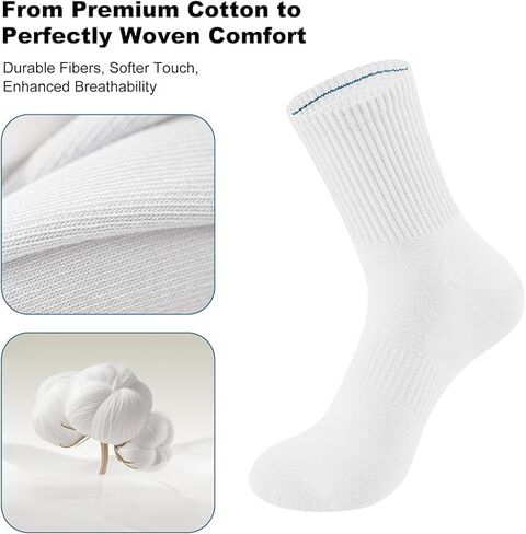 6 Pairs Men's Lightweight Cotton Short Crew Socks, Breathable Smooth Toe Design for Work & Casual Wear, Soft Durable Athletic Walking Socks with High Stretch, Size 7-10 in Saudi Arabia