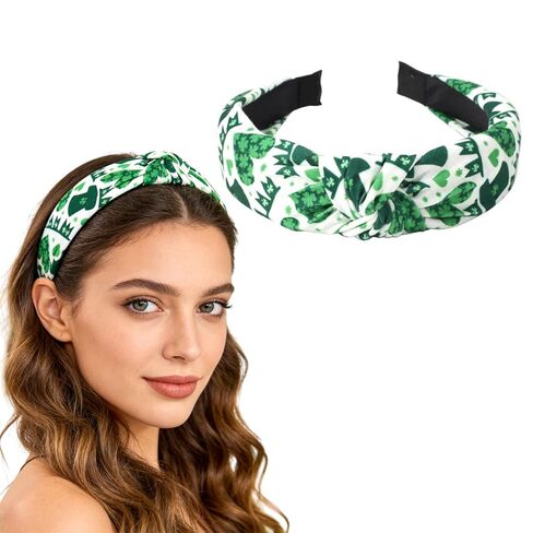 1Pc St.Patrick's Headbands Green Sequins Clover Headband Green Rhinestone Crystal Headdress Jeweled Headpiece White Wide Top Knot Headbands for Women Festive Party Hair Decoration Accessories in Kuwait