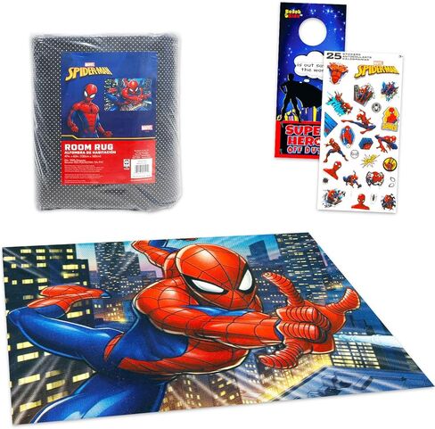 Spiderman Rug for Kids Room Set - Bundle with 48x72in Area Carpet for Bedroom, Room Decor, Plus Stickers and More | Spiderman Rug for Bedroom in Saudi Arabia
