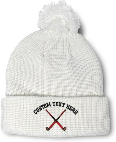 Speedy Pros Pom Pom Beanies for Women Sport Field Hockey Stick Embroidery Skull Cap Winter Hats for Men One Size in Saudi Arabia