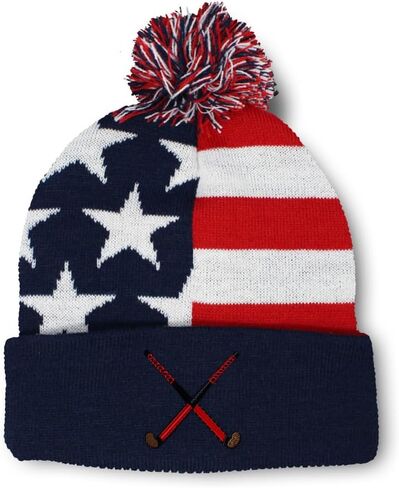 Speedy Pros Pom Pom Beanies for Women Sport Field Hockey Stick Embroidery Skull Cap Winter Hats for Men One Size in Saudi Arabia