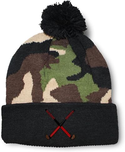 Speedy Pros Pom Pom Beanies for Women Sport Field Hockey Stick Embroidery Skull Cap Winter Hats for Men One Size in Saudi Arabia