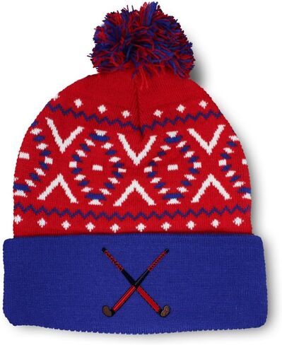 Speedy Pros Pom Pom Beanies for Women Sport Field Hockey Stick Embroidery Skull Cap Winter Hats for Men One Size in Saudi Arabia