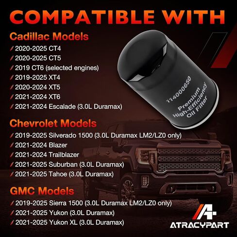 فلتر زيت 114000650 لسيارة GM 3.0L Duramax ديزل، يناسب 2019-2025 تشيفي سيلفرادو 1500 وجي إم سي سييرا 1500، كفاءة عالية، يحل محل AC Delco PF66 / PF66E in Saudi Arabia