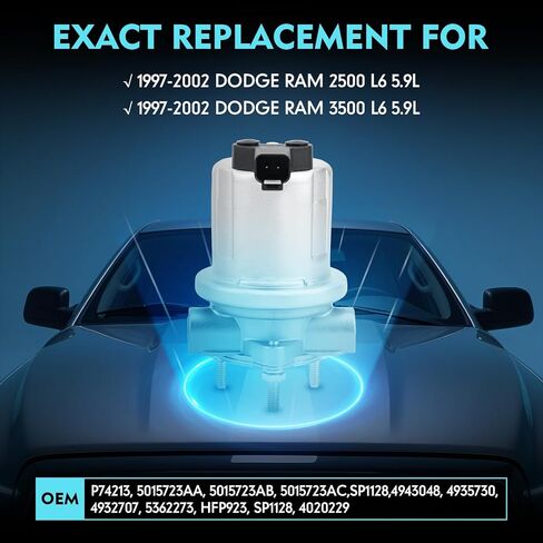 P74213 12V Electric Fuel Pump Fits Dodge Ram 2500 3500 Pickup 1997 1998 1999 2000 2001 2002 5.9L L6 Cummins Turbo Diesel, OEM Direct Replace: HFP923, 5015723AA, 5015723AB, 5015723AC in Saudi Arabia