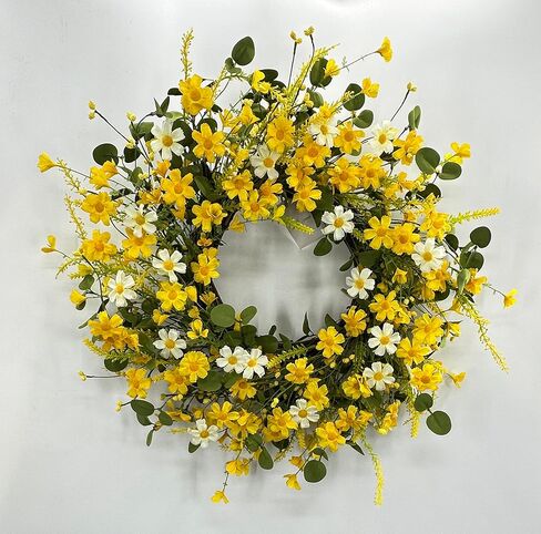 اكاليل الربيع للباب الأمامي 22 بوصة اكاليل الزهور الحريرية مع أوراق الأوكالبتوس الخضراء والخزامى لديكور نافذة الباب جدار الزفاف in Kuwait