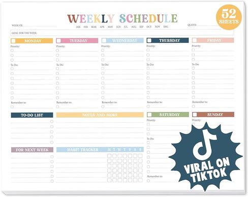Weekly To Do List Notepad Undated (52 Sheets, 8.5 x 11") – Large Weekly Planner Desk Pad for Work, School & Home, Simple Productivity Organizer - Rainbow Boho in Saudi Arabia