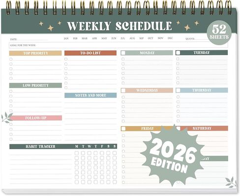 مفكرة قائمة المهام الأسبوعية غير مؤرخة (52 ورقة، 8.5 × 11 بوصة) - وسادة مكتب مخططة أسبوعية كبيرة للعمل والمدرسة والمنزل، منظم إنتاجية بسيط - قوس قزح بوهو in Kuwait