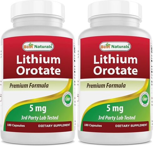 Best Naturals Lithium Orotate 5 mg 180 Capsules - Non GMO - Gluten Free in Saudi Arabia
