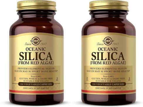 Solgar Oceanic Silica from Red Algae 25 mg, 100 Vegetable Capsules - Excellent Source of Calcium, Supports Bone Health - Non-GMO, Vegan, Gluten Free, Dairy Free, Kosher - 50 Servings in Saudi Arabia
