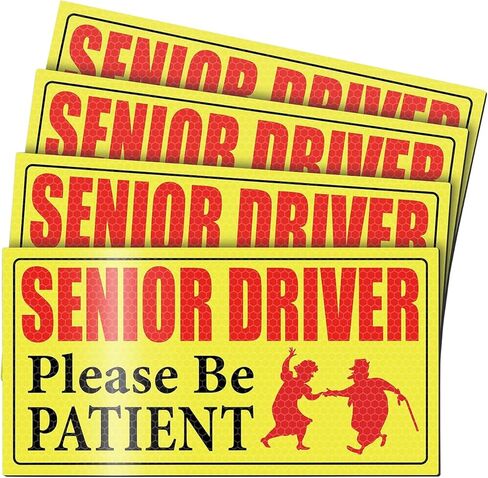 4PCS Elderly Driver Car Magnet, Reflective Elderly Driver Sticker, Please Be Patient, Yellow Safety Sign, Magnetic Bumper Sticker for Grandma and Grandpa (7.5 x 4 inch) in Saudi Arabia