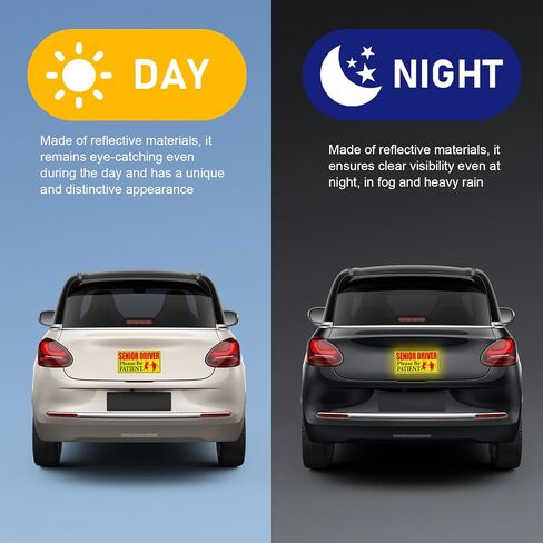 4PCS Elderly Driver Car Magnet, Reflective Elderly Driver Sticker, Please Be Patient, Yellow Safety Sign, Magnetic Bumper Sticker for Grandma and Grandpa (7.5 x 4 inch) in Saudi Arabia