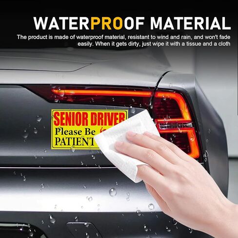 4PCS Elderly Driver Car Magnet, Reflective Elderly Driver Sticker, Please Be Patient, Yellow Safety Sign, Magnetic Bumper Sticker for Grandma and Grandpa (7.5 x 4 inch) in Saudi Arabia