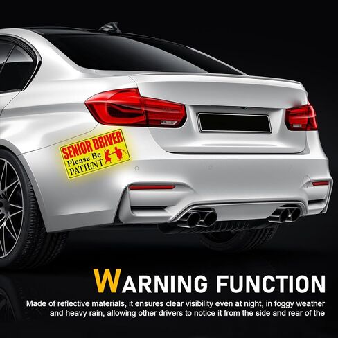 4PCS Elderly Driver Car Magnet, Reflective Elderly Driver Sticker, Please Be Patient, Yellow Safety Sign, Magnetic Bumper Sticker for Grandma and Grandpa (7.5 x 4 inch) in Saudi Arabia