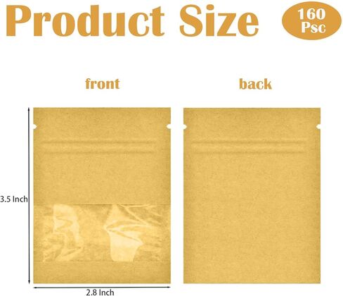 160 عبوة من Volokitx مقاس 2.8 × 3.5 بوصة مغلفات بذور قابلة للإغلاق مع نافذة شفافة، مغلفات ورق كرافت بنية صغيرة لتوفير البذور والحديقة المنزلية in Kuwait