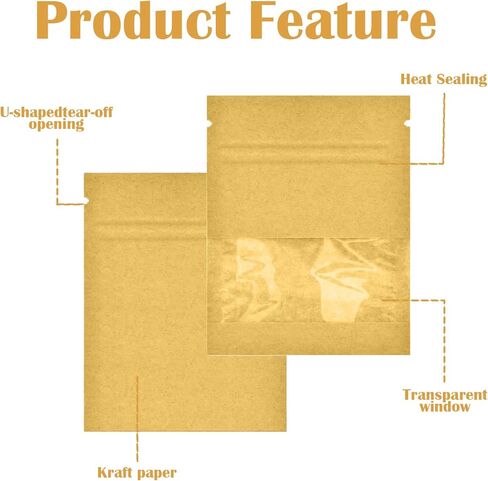 160 عبوة من Volokitx مقاس 2.8 × 3.5 بوصة مغلفات بذور قابلة للإغلاق مع نافذة شفافة، مغلفات ورق كرافت بنية صغيرة لتوفير البذور والحديقة المنزلية in Kuwait