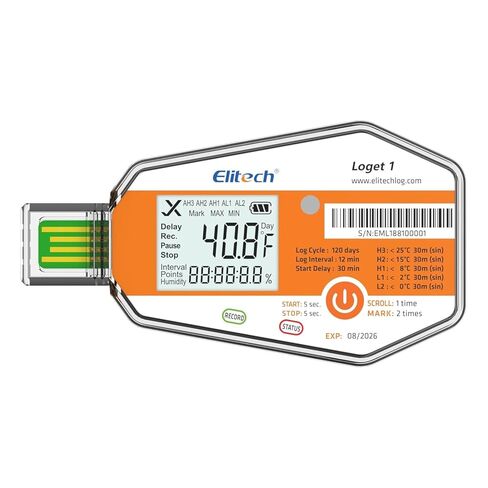 Elitech WHO PQS مسجل بيانات درجة الحرارة المعتمد 120 يومًا مع مستشعر الضوء مسجل درجة الحرارة للاستخدام الفردي تقرير PDF مسجل درجة الحرارة USB 16000 نقطة LogEt1 in Saudi Arabia