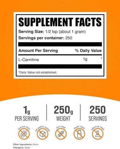BulkSupplements.com مسحوق L-Carnitine - مكمل الكارنيتين، مكمل الأحماض الأمينية - بدون نكهة وخالي من الغلوتين، 1 جرام لكل وجبة، 100 جرام (3.5 أونصة) (عبوة من قطعة واحدة) in Saudi Arabia