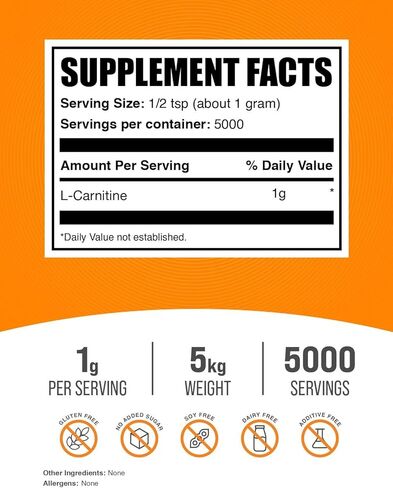 BulkSupplements.com مسحوق L-Carnitine - مكمل الكارنيتين، مكمل الأحماض الأمينية - بدون نكهة وخالي من الغلوتين، 1 جرام لكل وجبة، 100 جرام (3.5 أونصة) (عبوة من قطعة واحدة) in Saudi Arabia