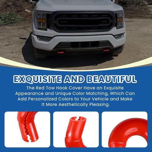 قطعتان من أغطية خطافات السحب متوافقة مع 2017 2018 2019 2020 2021 2022 2023 2024 2025 2026 Ford Super Duty F250 F350 F450، تناسب خطافات السحب الأمامية (أحمر) in Saudi Arabia