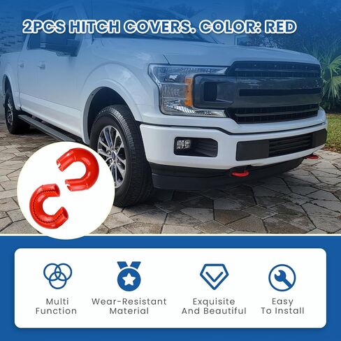 قطعتان من أغطية خطافات السحب متوافقة مع 2017 2018 2019 2020 2021 2022 2023 2024 2025 2026 Ford Super Duty F250 F350 F450، تناسب خطافات السحب الأمامية (أحمر) in Saudi Arabia
