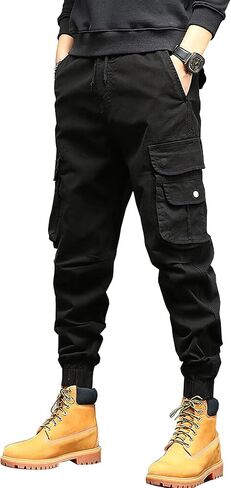Black Casual Cargo Pants for Men Khaki Mens Cargo Pants Baggy Men'S Pants Elastic Waist Pants Men Cool Mens Pants in Saudi Arabia
