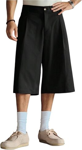 OYOANGLE Men's Pleat Front Baggy Shorts Zipper Fly Wide Leg Dress Shorts with Pockets in Saudi Arabia