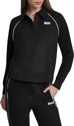 DKNY Women's HD Logo Piped Track Raglan Polo Sweatshirt in Saudi Arabia