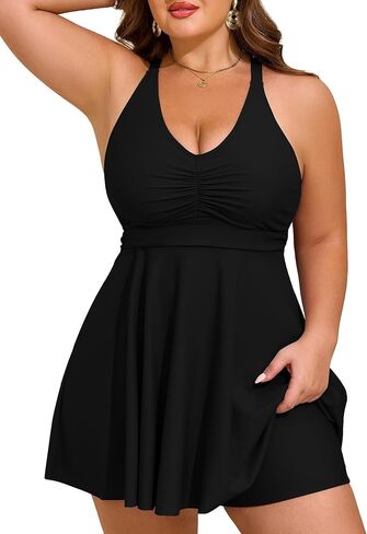 HUSKARY حجم كبير تانكيني المايوه للنساء البطن التحكم الخامس الرقبة إخفاء البطن لباس سباحة قطعتين مع شورت سباحة in Kuwait