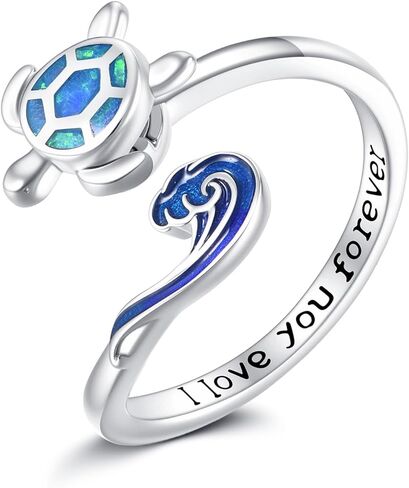 Turtle Fidget Ring for Anxiety Sterling Silver Turtle Wave Open Ring Spinning Mood Jewelry Gifts for Women in Saudi Arabia