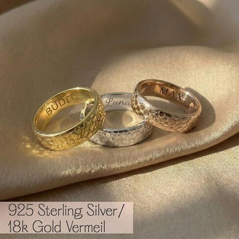 Custom Pet Noseprint Sterling Silver Ring – No Kit or Messy Wax Required! | Honor Your Once-In-A-Lifetime Bond | Cat and Dog Christmas Gifts for Pet Lovers | Personalized Pet Loss Sympathy Gift [6MM] in Kuwait