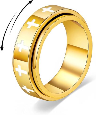 Fidget Anxiety Rings for Women 14K Gold Silver Plated Spinner Band Ring 8mm Thick Stainless Steel Statement Rings Jewelry Gifts Size 6-10 in Saudi Arabia