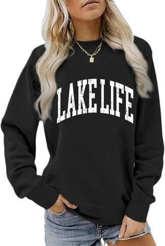 Lake Life Womens Men Sweatshirt Hoodie Shirt Funny Long Sleeve Letter Print Shirts Casual Loose Pullover Tops in Saudi Arabia